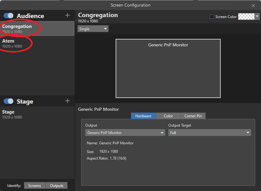 Configure Screens Menu